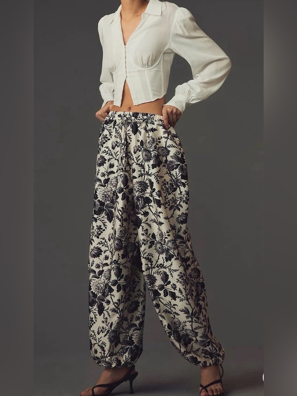 Maeve by Anthropologie Floral Silky Parachute Pants Black White Size M